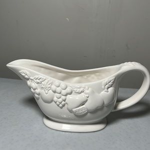 Vintage White with Raised Fruit Designs Gravy Boat by GIBSON